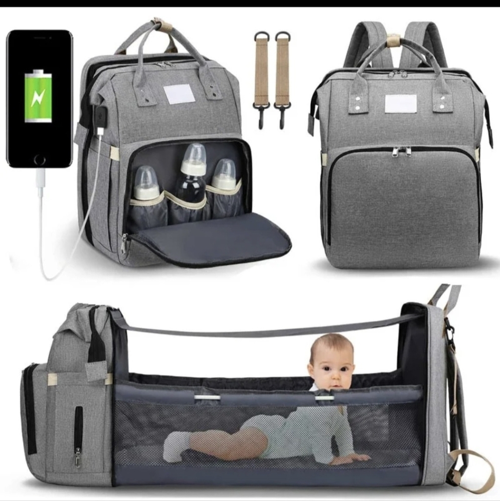 Versatile Gray Baby's Backpack with USB Charging Port